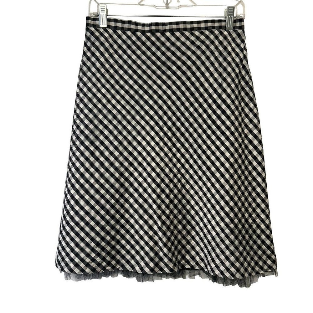Vintage Maria Casero 90s Silk Gingham A-Line Skirt S Tulle USA Made Fairy Grunge